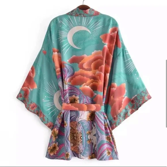 New Gorgeous Bohemian Mixed Floral Print Kimono Cardigan Jacket Robe - Picture 11 of 13